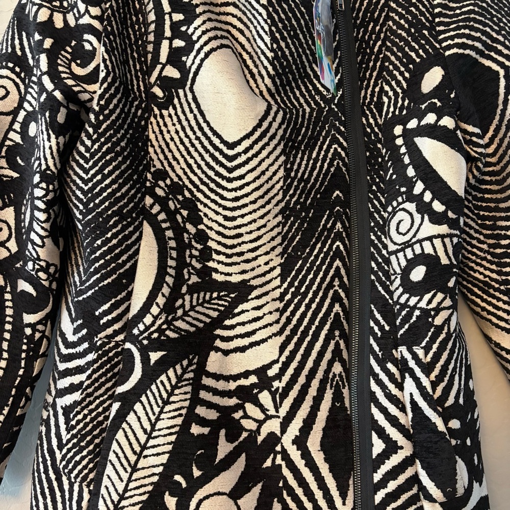 Desigual designer tapestry black white red we love jacket coat RARE size 10 NEW - Picture 4 of 16
